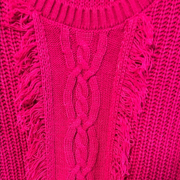 Liverpool Cable-Front Crewneck Sweater in Raspberry - Picture 3 of 8